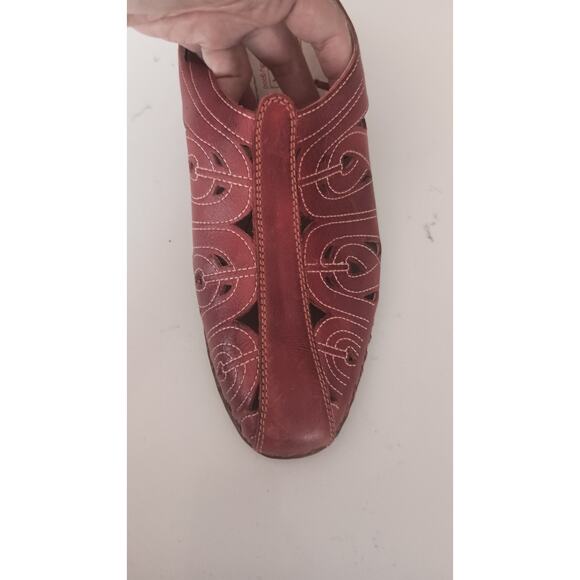 Pikolino's cut leather artistic design Brown kitten wedge low slingback Sz 10 W - Picture 4 of 9